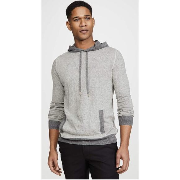 Billy Reid Contrast Stitch Sweater Hoodie Pullover Shirt Grey Large Linen Blend - Picture 2 of 16